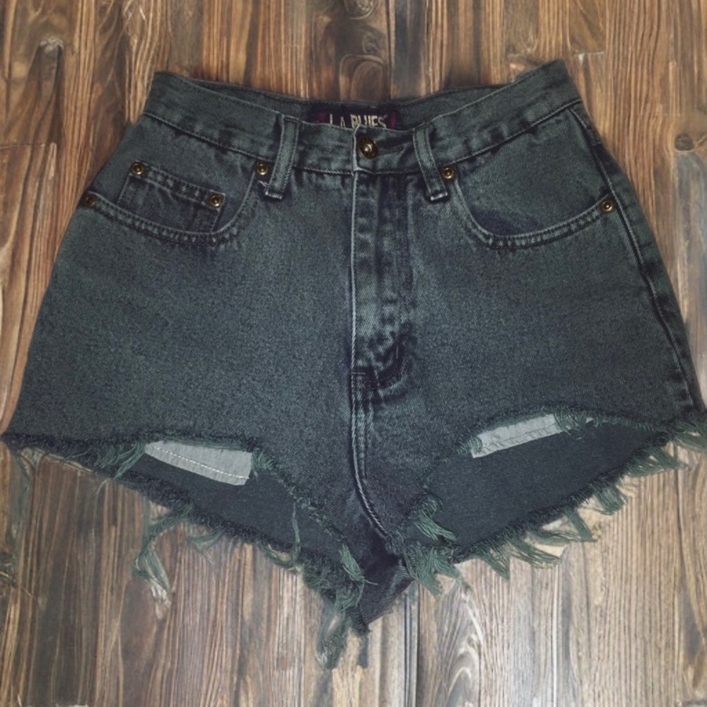 Vintage L.A. BLUES High Waist Green Denim Shorts